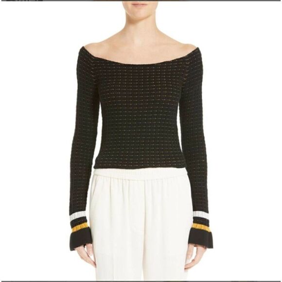 3.1 Philip Lim off the shoulder stripe trim sweater Small - Picture 1 of 6